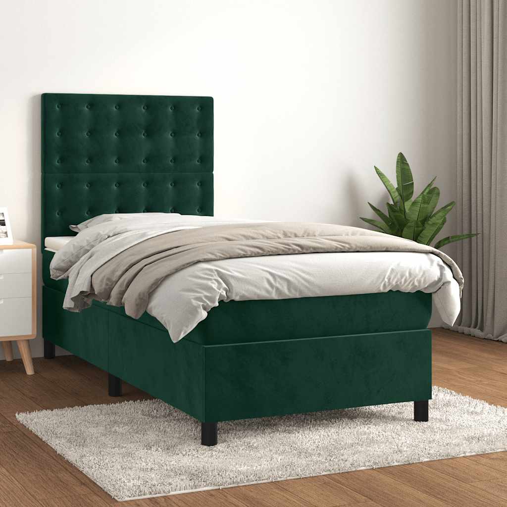 Boxspring met matras fluweel donkergroen 90x200 cm is nu te koop bij PeponiXL, paradijselijk wonen!