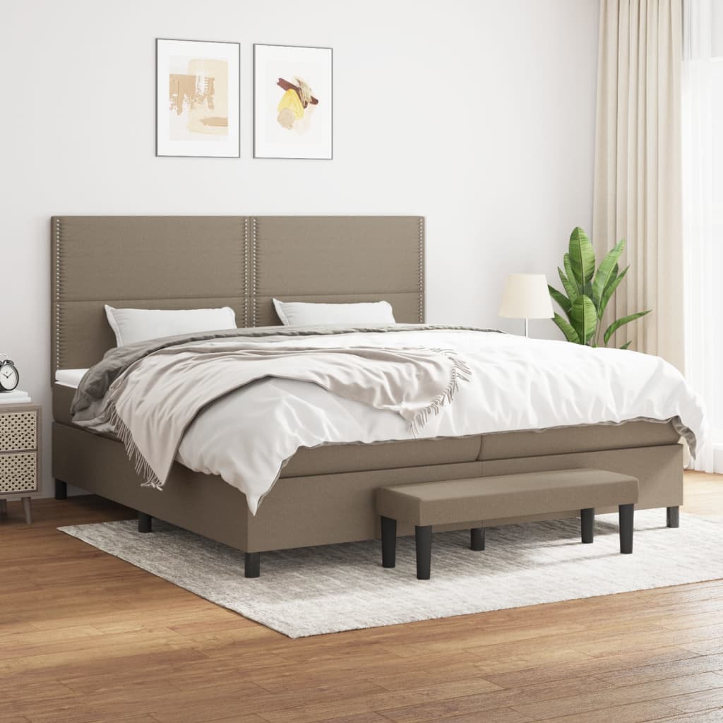 Boxspring met matras stof taupe 200x200 cm is nu te koop bij PeponiXL, paradijselijk wonen!