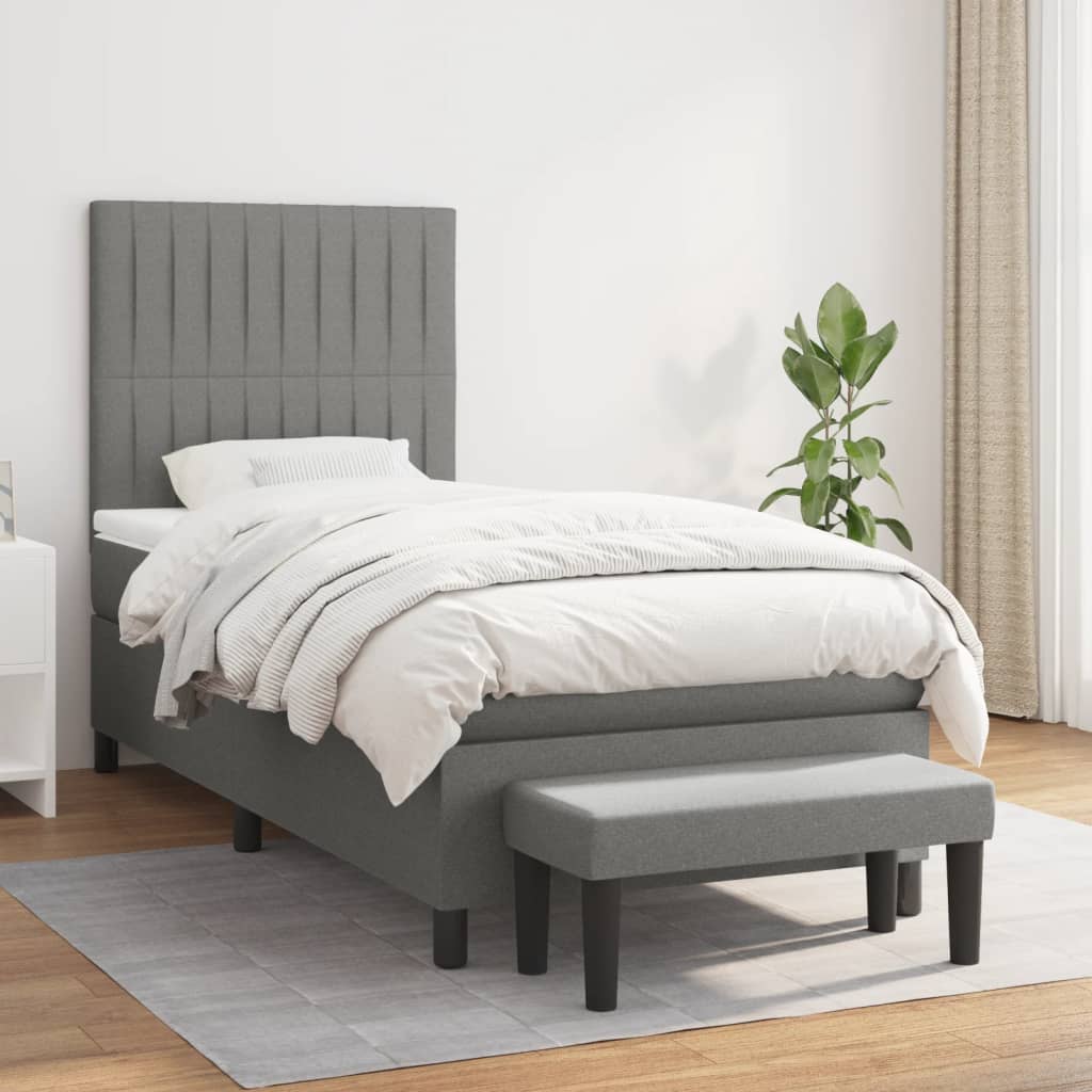 Boxspring met matras stof donkergrijs 90x190 cm is nu te koop bij PeponiXL, paradijselijk wonen!