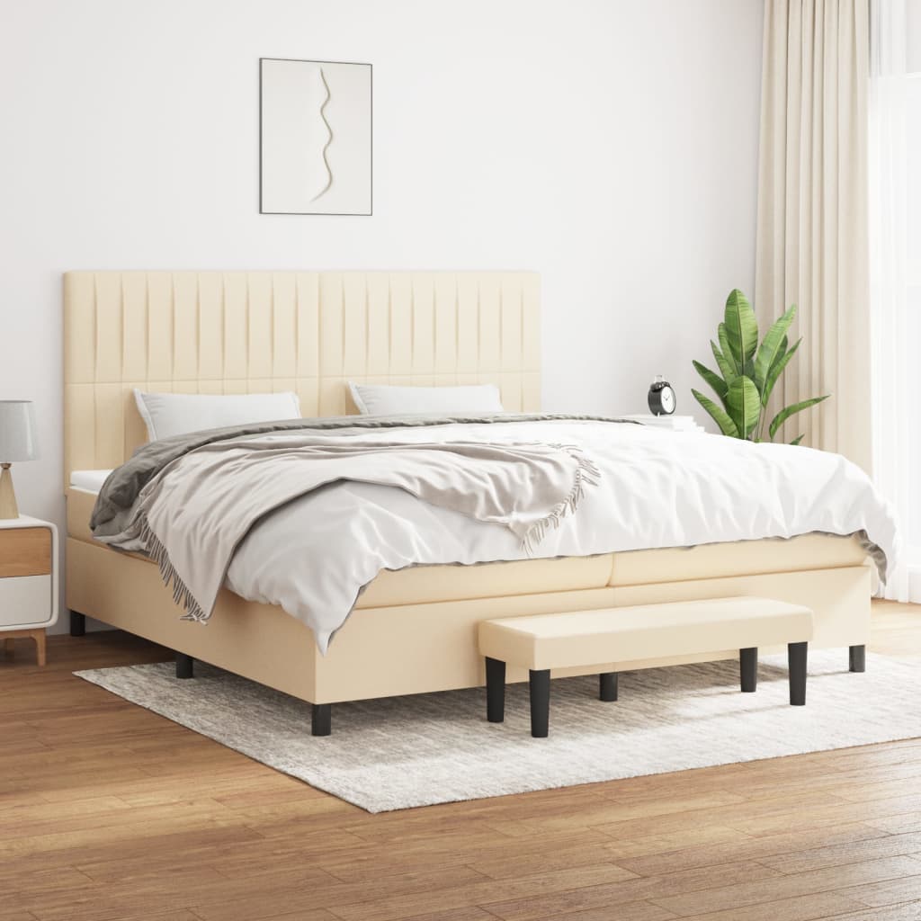 Boxspring met matras stof crèmekleurig 200x200 cm is nu te koop bij PeponiXL, paradijselijk wonen!