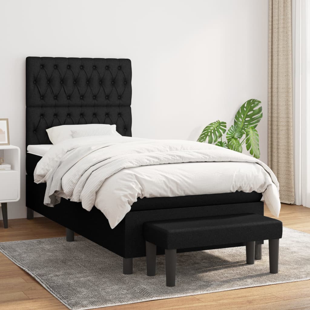 Boxspring met matras stof zwart 90x190 cm is nu te koop bij PeponiXL, paradijselijk wonen!