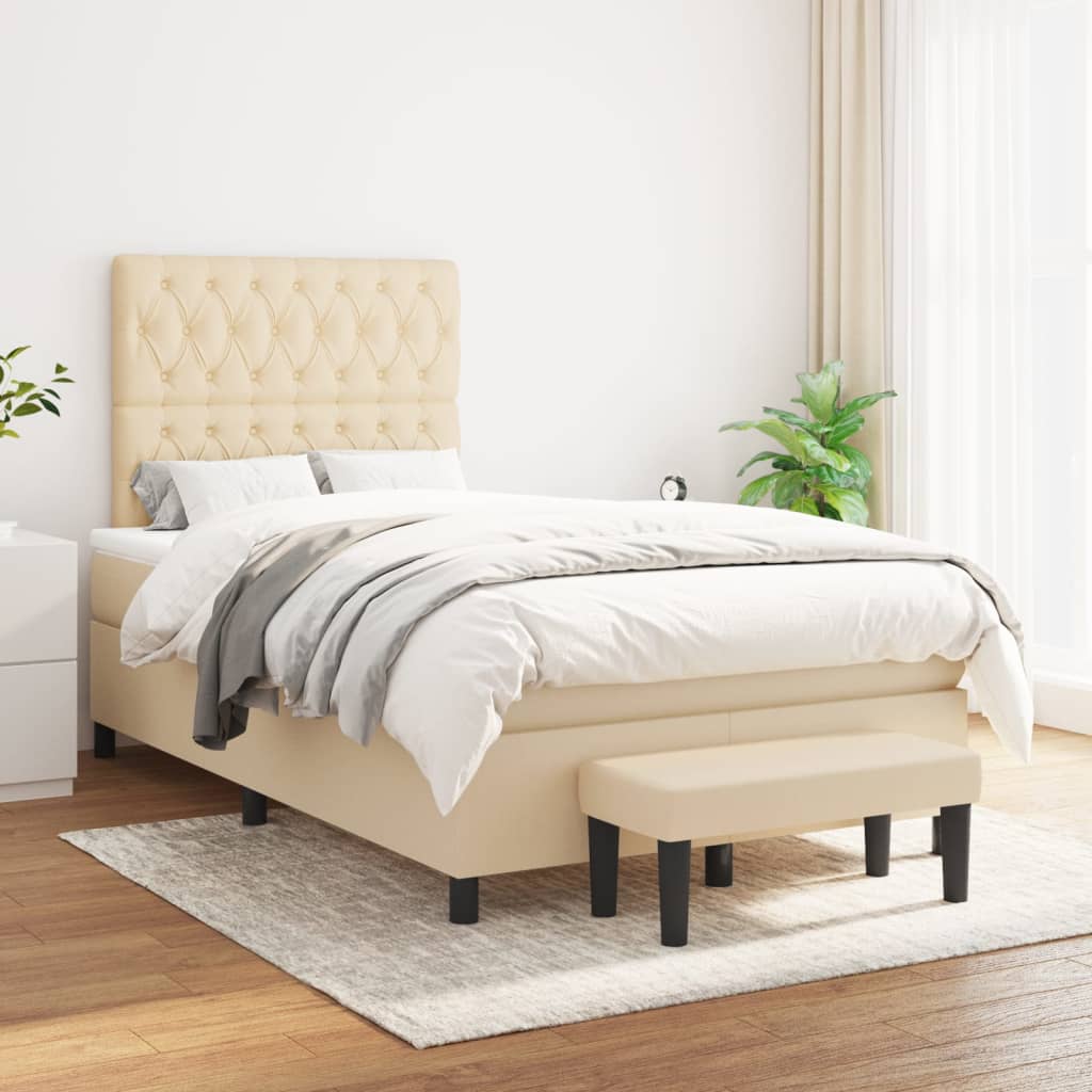 Boxspring met matras stof crèmekleurig 120x200 cm is nu te koop bij PeponiXL, paradijselijk wonen!