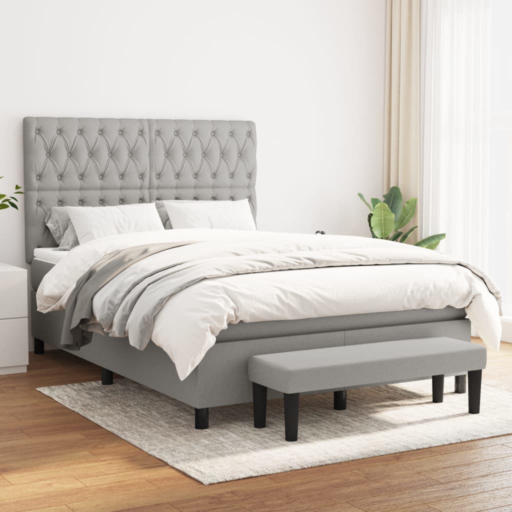 Boxspring met matras stof lichtgrijs 140x190 cm is nu te koop bij PeponiXL, paradijselijk wonen!