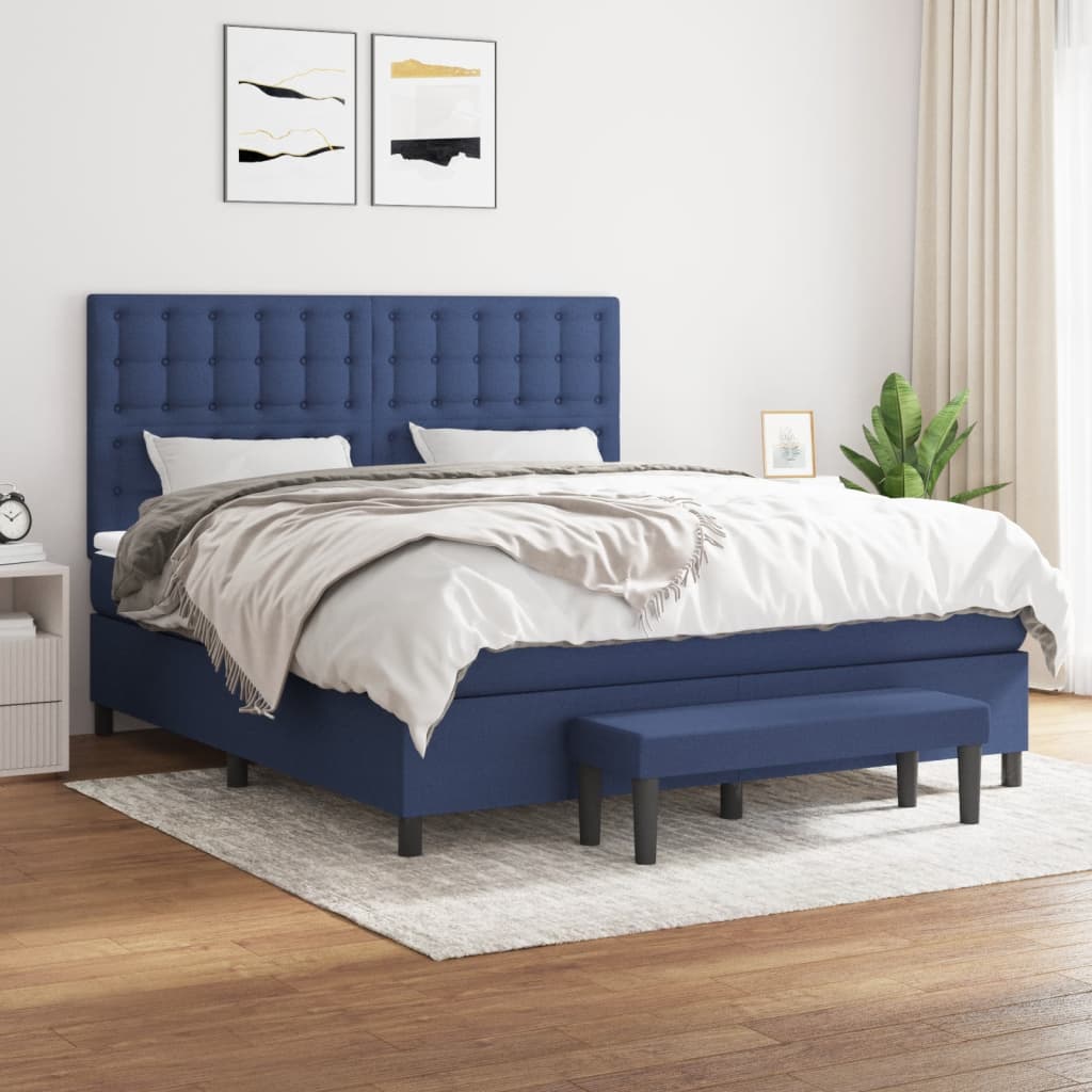 Boxspring met matras stof blauw 160x200 cm is nu te koop bij PeponiXL, paradijselijk wonen!
