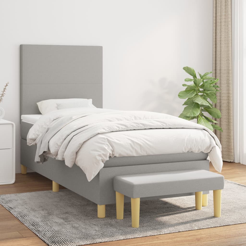 Boxspring met matras stof lichtgrijs 90x200 cm is nu te koop bij PeponiXL, paradijselijk wonen!