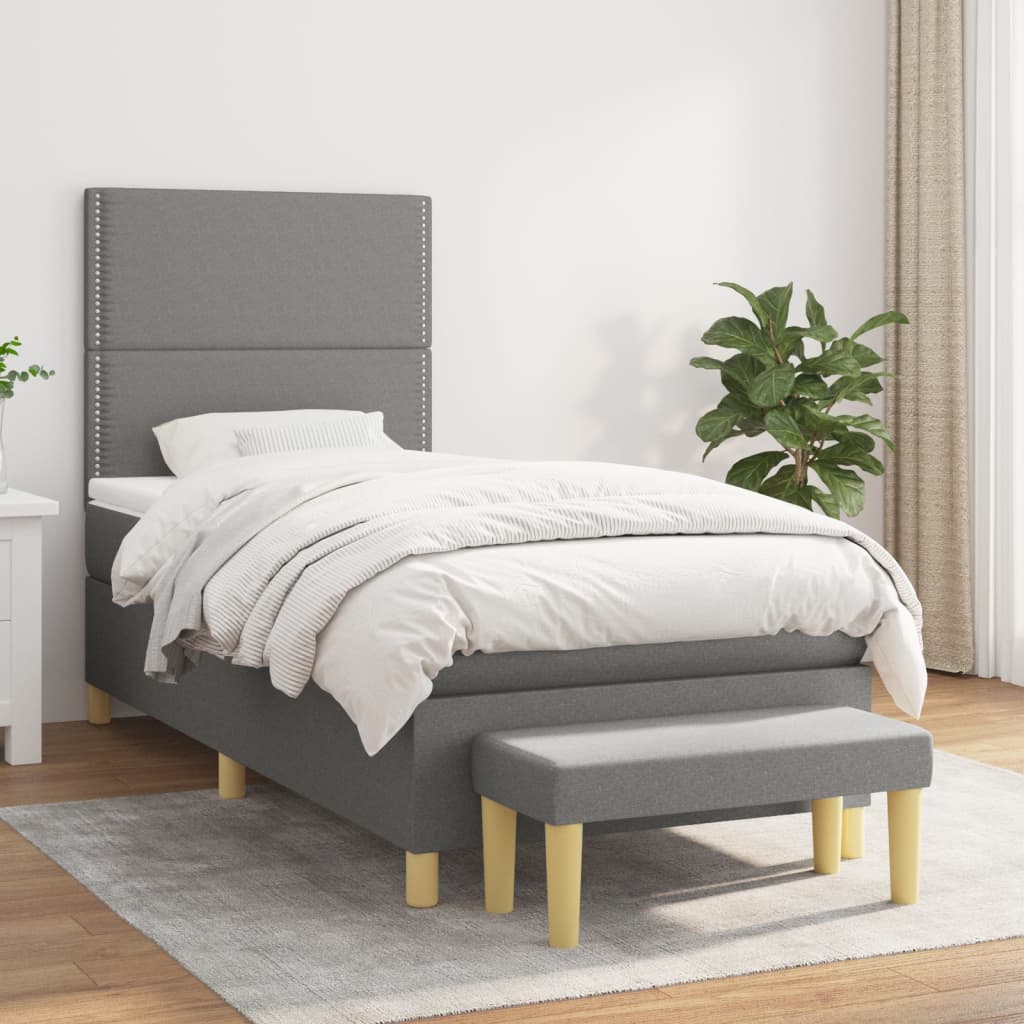 Boxspring met matras stof donkergrijs 100x200 cm is nu te koop bij PeponiXL, paradijselijk wonen!