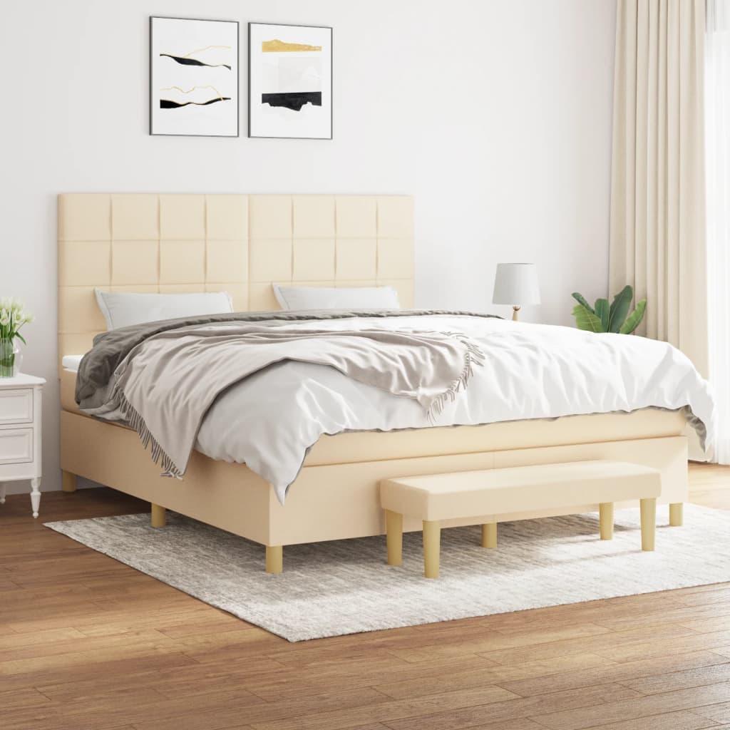 Boxspring met matras stof crèmekleurig 160x200 cm is nu te koop bij PeponiXL, paradijselijk wonen!
