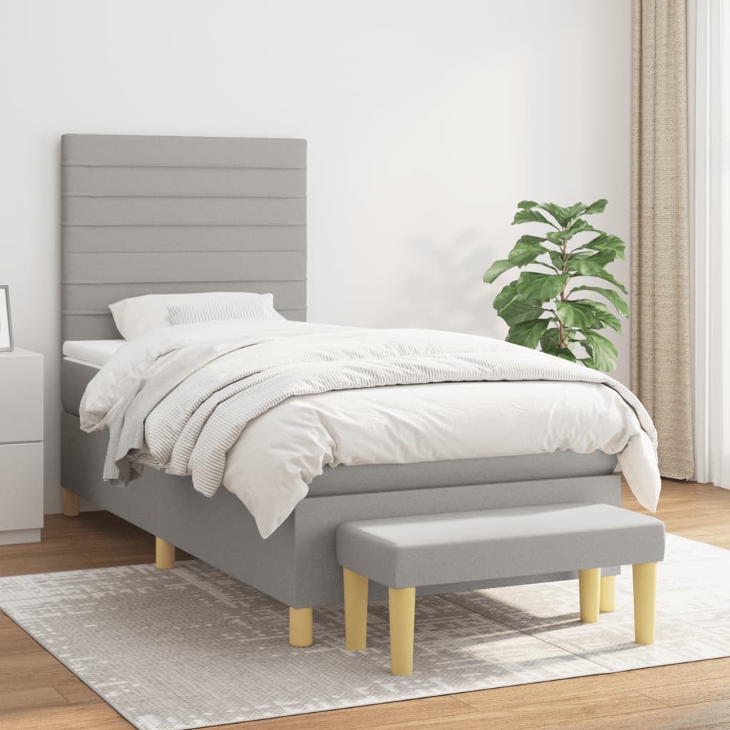 Boxspring met matras stof lichtgrijs 90x200 cm is nu te koop bij PeponiXL, paradijselijk wonen!