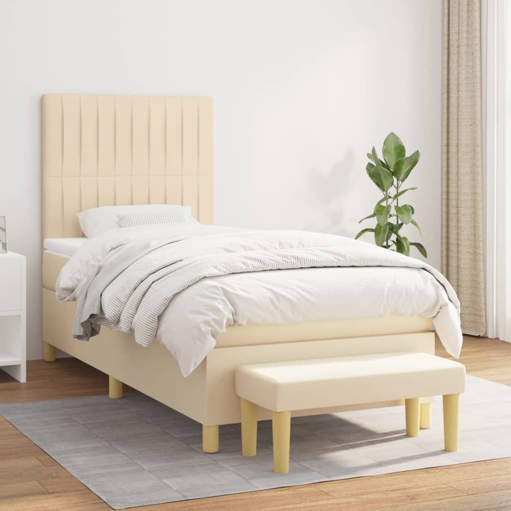 Boxspring met matras stof crèmekleurig 80x200 cm is nu te koop bij PeponiXL, paradijselijk wonen!