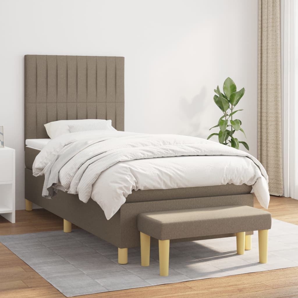 Boxspring met matras stof taupe 90x190 cm is nu te koop bij PeponiXL, paradijselijk wonen!