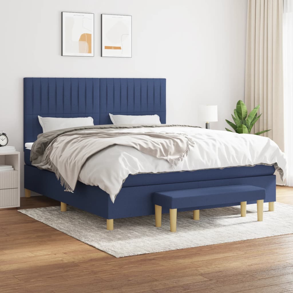 Boxspring met matras stof blauw 160x200 cm is nu te koop bij PeponiXL, paradijselijk wonen!