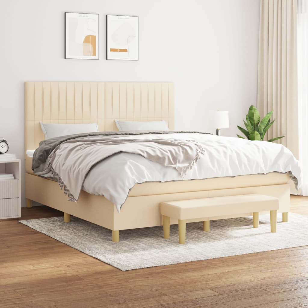 Boxspring met matras stof crèmekleurig 180x200 cm is nu te koop bij PeponiXL, paradijselijk wonen!