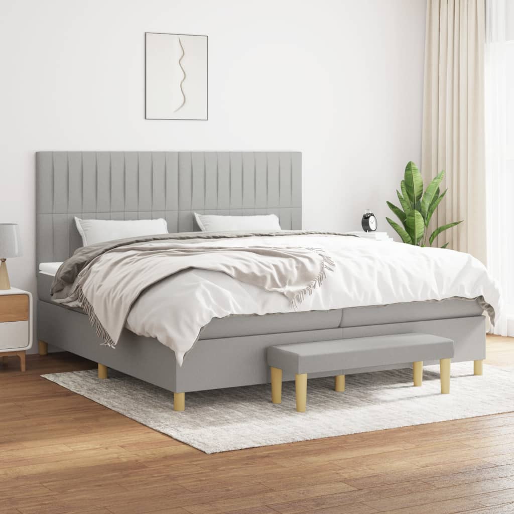 Boxspring met matras stof lichtgrijs 200x200 cm is nu te koop bij PeponiXL, paradijselijk wonen!