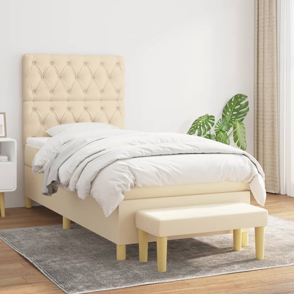 Boxspring met matras stof crèmekleurig 80x200 cm is nu te koop bij PeponiXL, paradijselijk wonen!