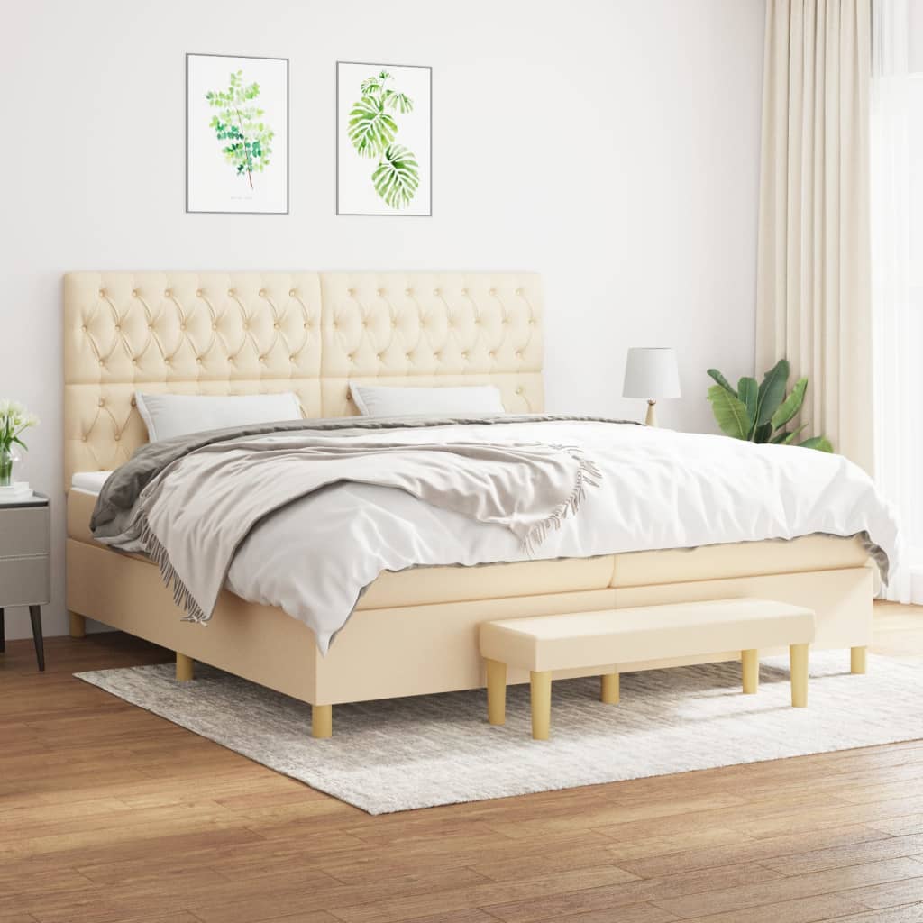 Boxspring met matras stof crèmekleurig 200x200 cm is nu te koop bij PeponiXL, paradijselijk wonen!