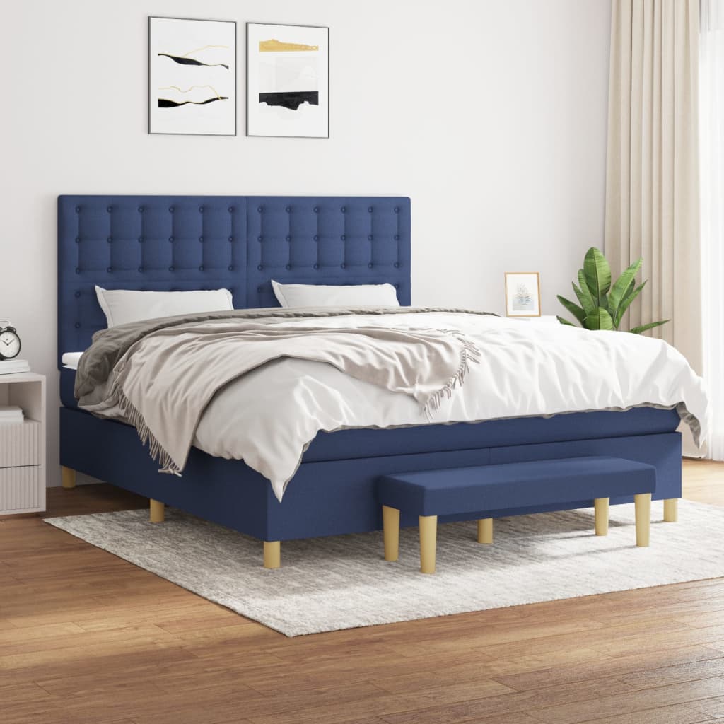 Boxspring met matras stof blauw 160x200 cm is nu te koop bij PeponiXL, paradijselijk wonen!