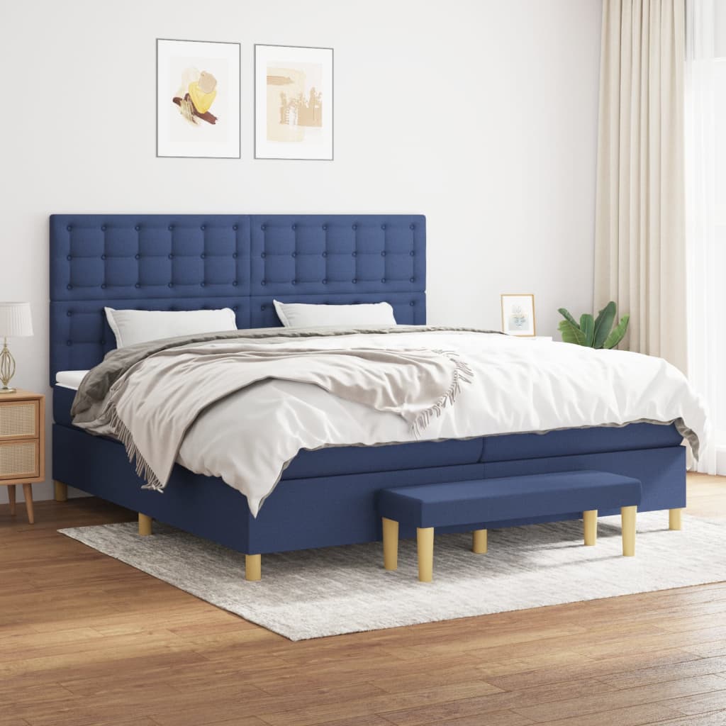 Boxspring met matras stof blauw 200x200 cm is nu te koop bij PeponiXL, paradijselijk wonen!