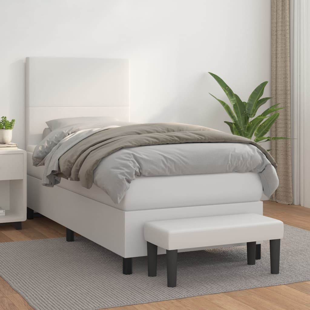 Boxspring met matras kunstleer wit 90x200 cm is nu te koop bij PeponiXL, paradijselijk wonen!