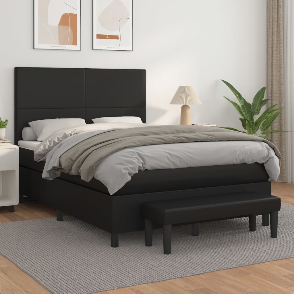 Boxspring met matras kunstleer zwart 140x190 cm is nu te koop bij PeponiXL, paradijselijk wonen!