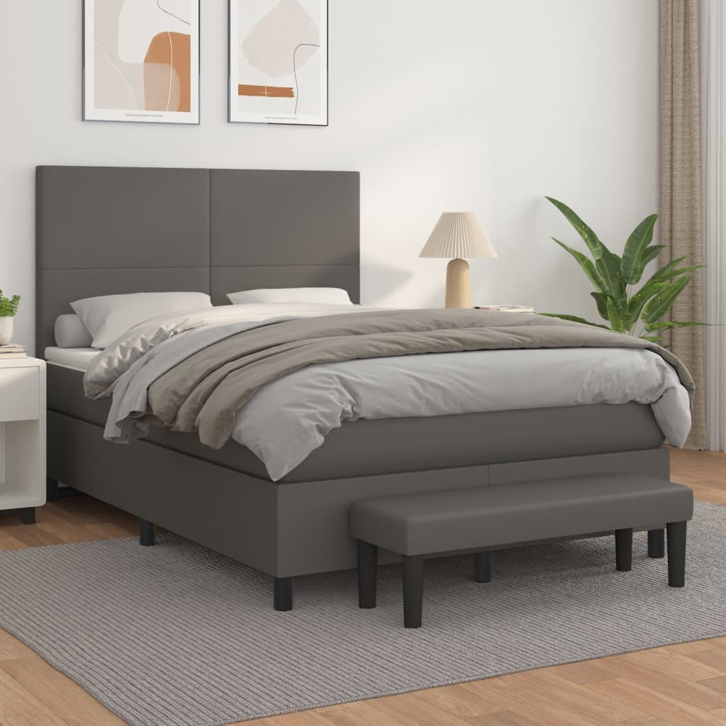 Boxspring met matras kunstleer grijs 140x190 cm is nu te koop bij PeponiXL, paradijselijk wonen!