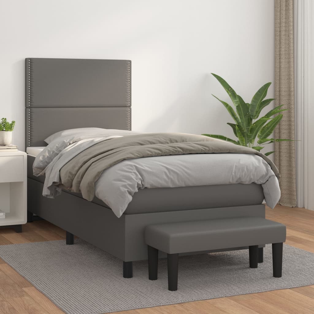 Boxspring met matras kunstleer grijs 100x200 cm is nu te koop bij PeponiXL, paradijselijk wonen!