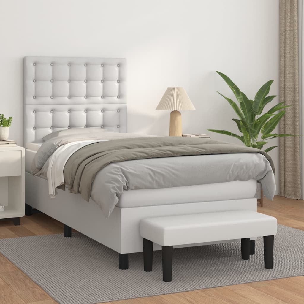 Boxspring met matras kunstleer wit 100x200 cm is nu te koop bij PeponiXL, paradijselijk wonen!