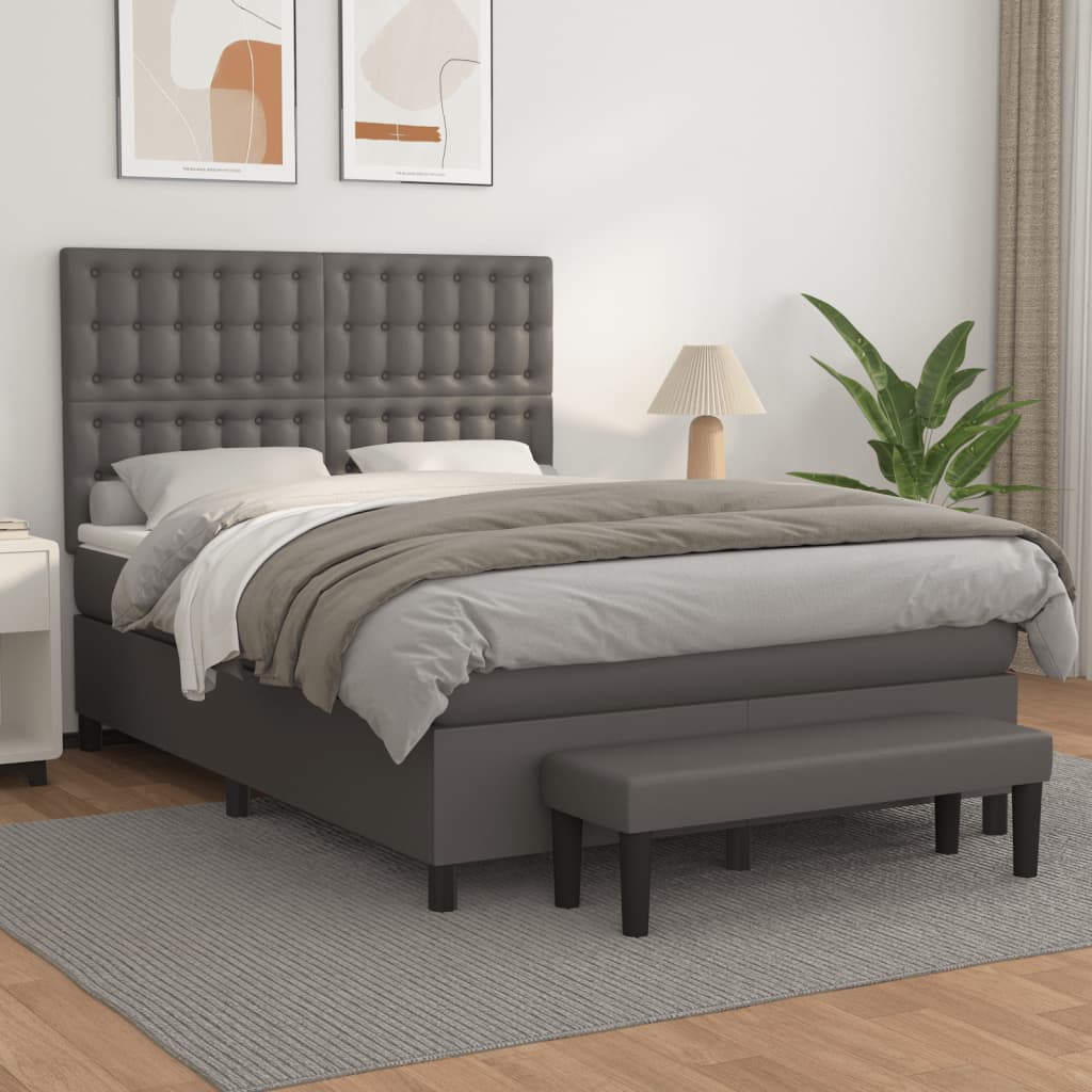 Boxspring met matras kunstleer grijs 140x200 cm is nu te koop bij PeponiXL, paradijselijk wonen!
