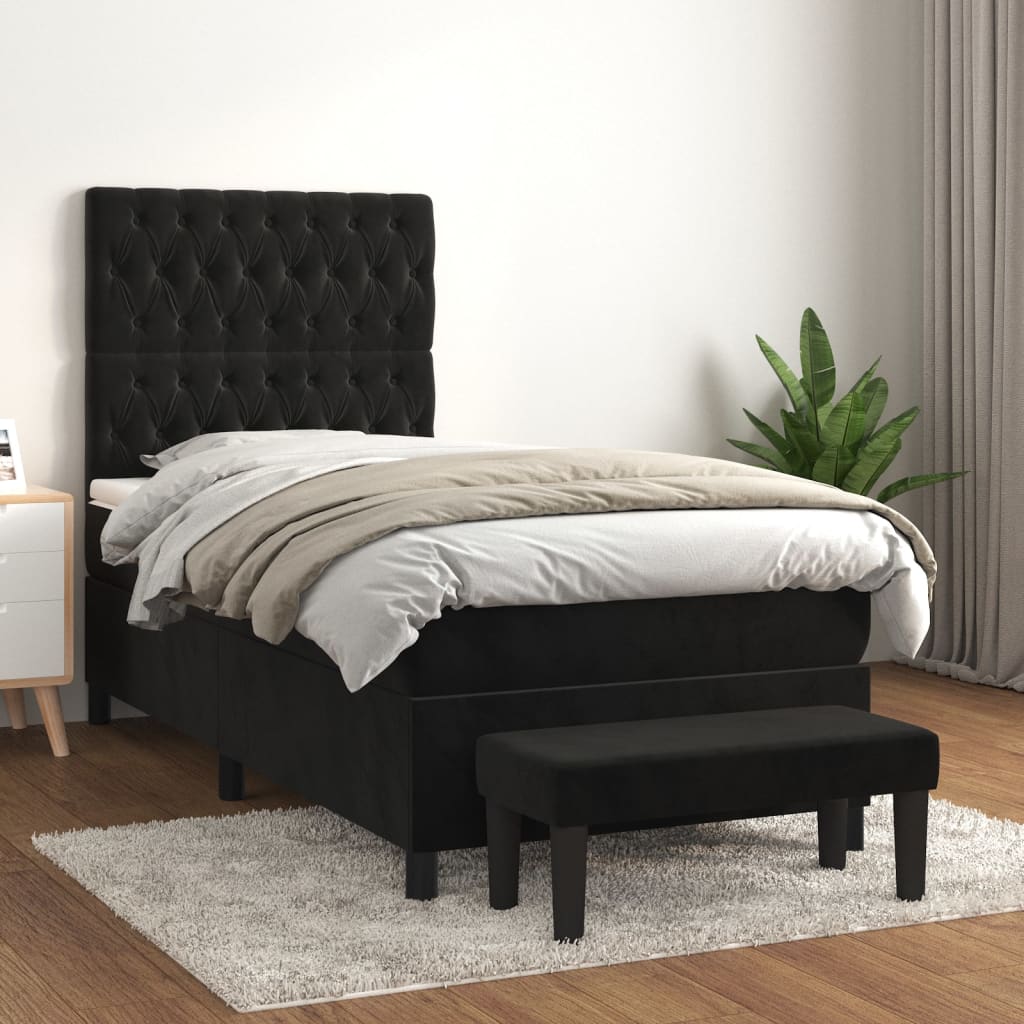 Boxspring met matras fluweel zwart 90x200 cm is nu te koop bij PeponiXL, paradijselijk wonen!