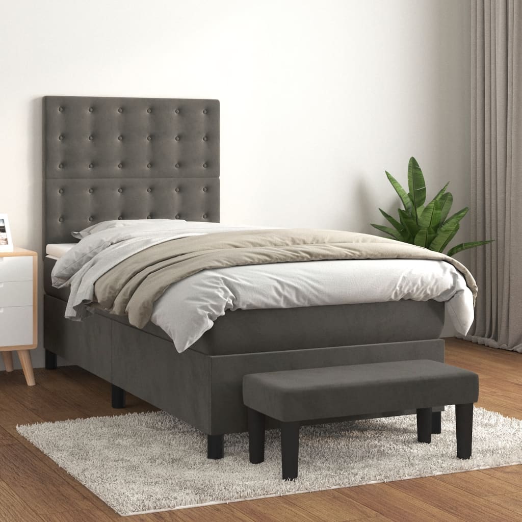 Boxspring met matras fluweel donkergrijs 100x200 cm is nu te koop bij PeponiXL, paradijselijk wonen!