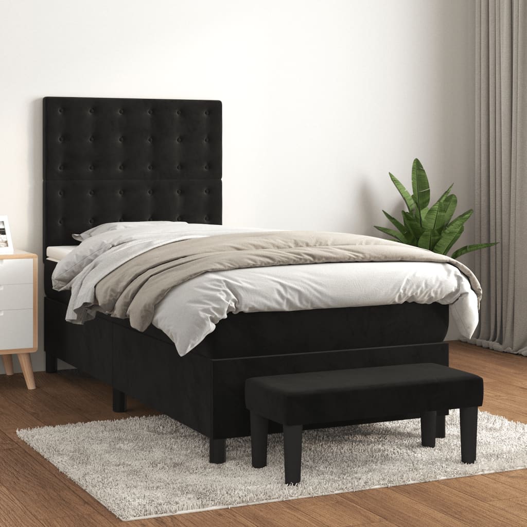 Boxspring met matras fluweel zwart 100x200 cm is nu te koop bij PeponiXL, paradijselijk wonen!