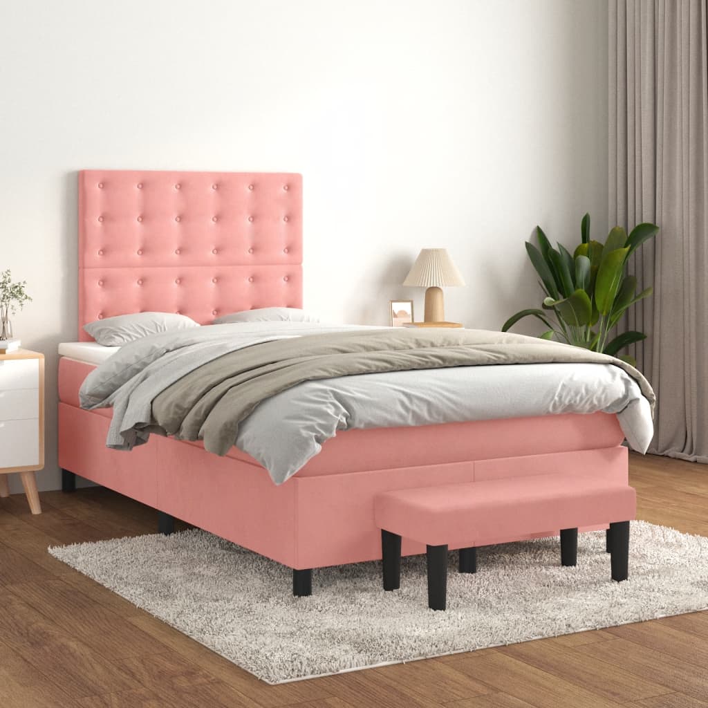 Boxspring met matras fluweel roze 120x200 cm is nu te koop bij PeponiXL, paradijselijk wonen!