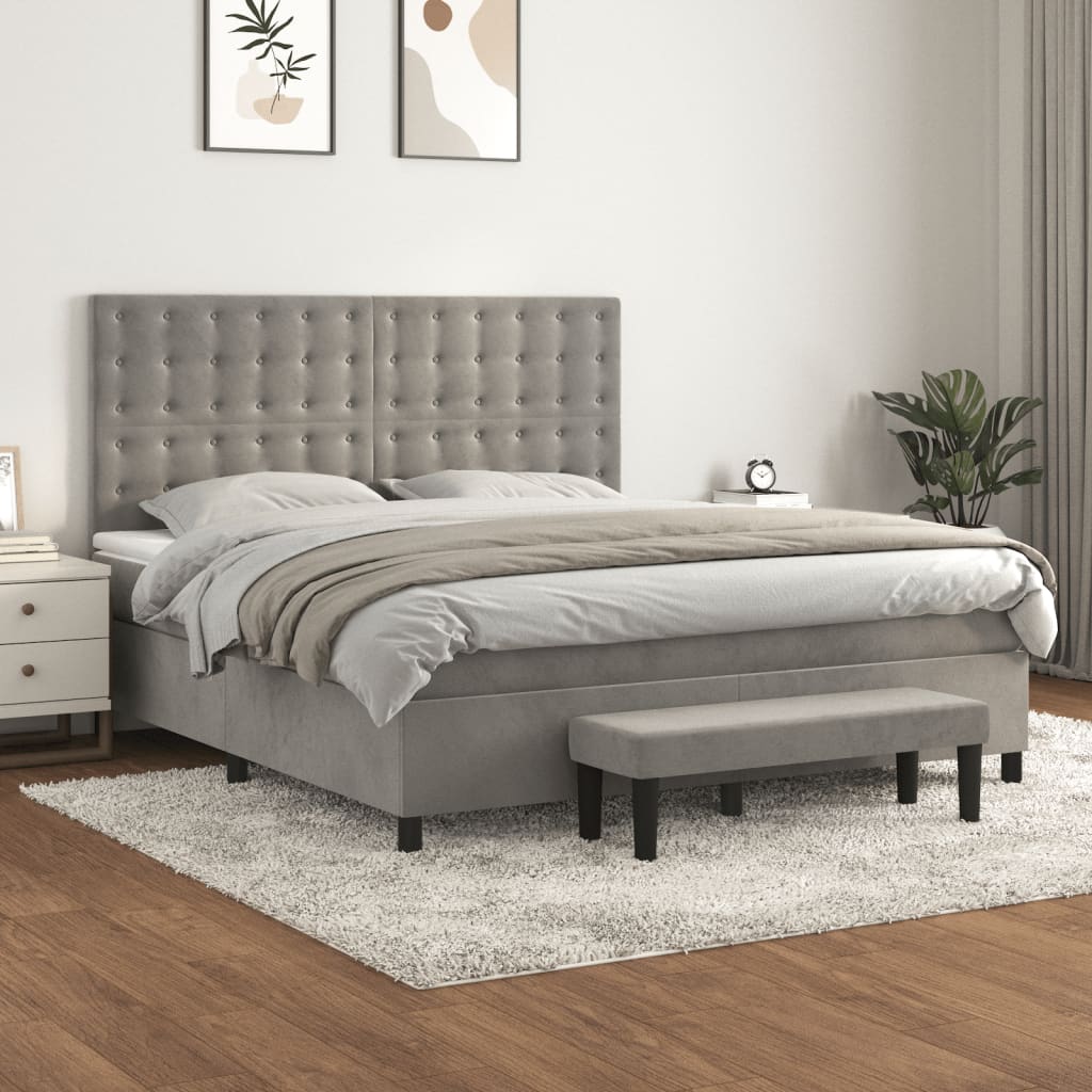 Boxspring met matras fluweel lichtgrijs 180x200 cm is nu te koop bij PeponiXL, paradijselijk wonen!