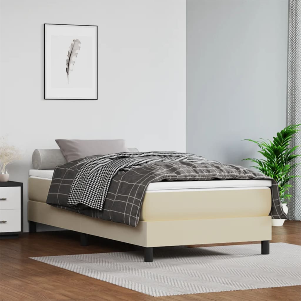 Boxspring met matras kunstleer crèmekleurig 90x190 cm is nu te koop bij PeponiXL, paradijselijk wonen!