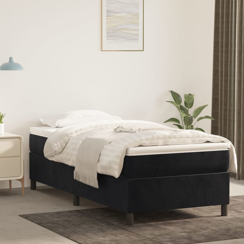 Boxspring met matras fluweel zwart 90x200 cm is nu te koop bij PeponiXL, paradijselijk wonen!