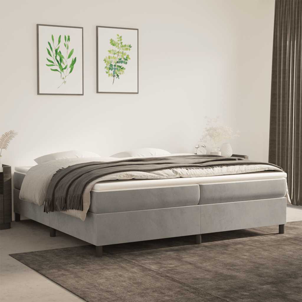 Boxspring met matras fluweel lichtgrijs 200x200 cm is nu te koop bij PeponiXL, paradijselijk wonen!