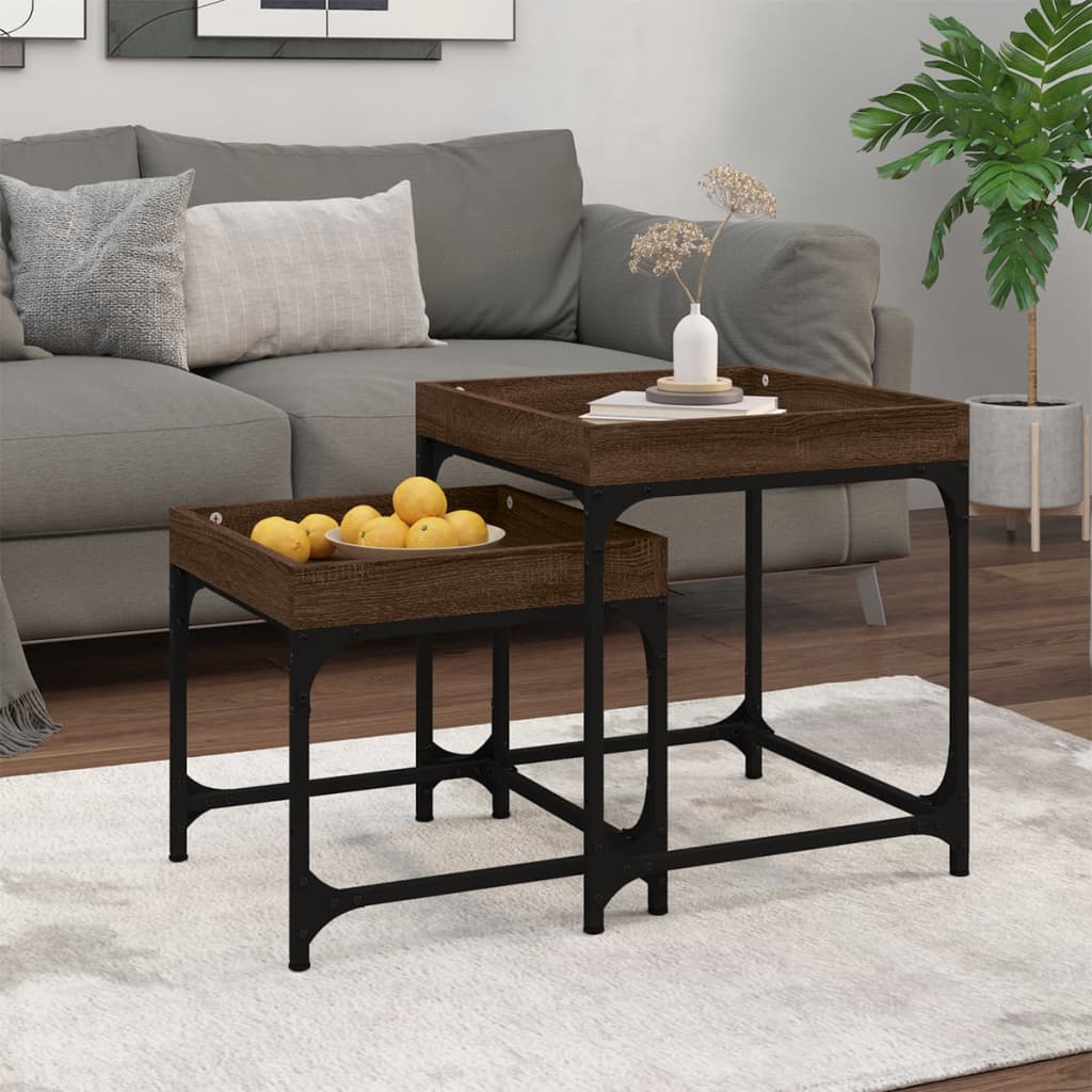 Bijzettafels 2 st bewerkt hout bruin eikenkleur is nu te koop bij PeponiXL, paradijselijk wonen!