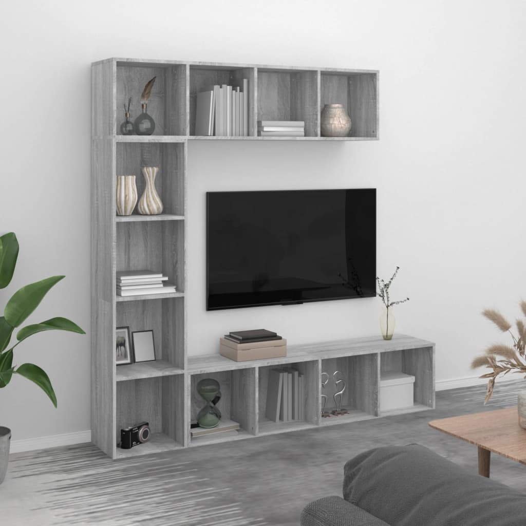 3-delige boekenkast- / tv-meubelset 180x30x180 cm grijs sonoma is nu te koop bij PeponiXL, paradijselijk wonen!