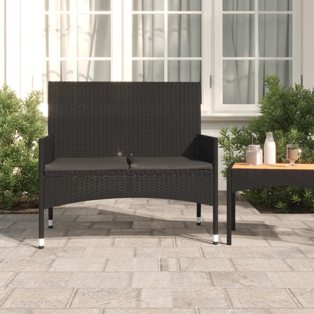 Tuinbank 2-zits met kussens poly rattan zwart is nu te koop bij PeponiXL, paradijselijk wonen!
