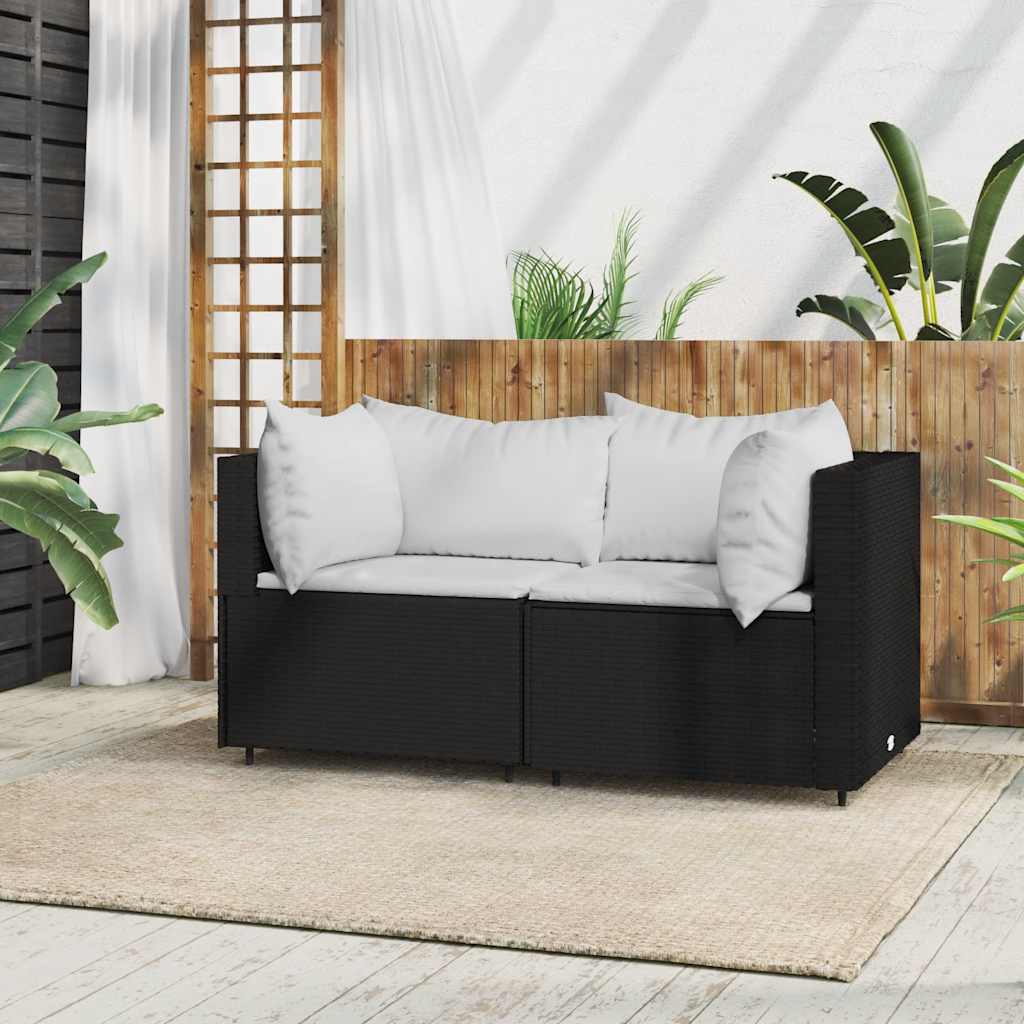 Tuinhoekbanken met kussens 2 st poly rattan zwart is nu te koop bij PeponiXL, paradijselijk wonen!