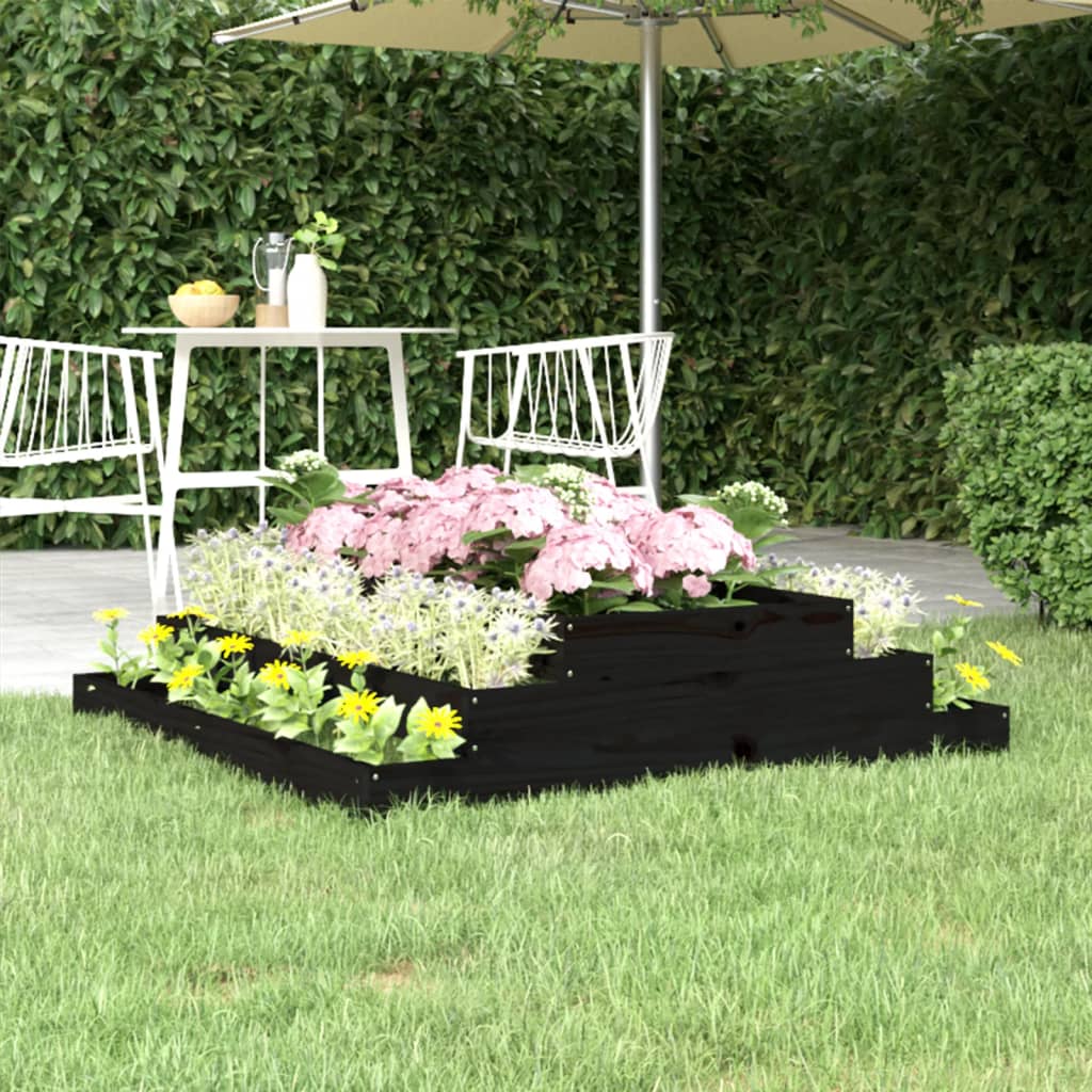 Plantenbak 110x110x27 cm massief grenenhout zwart is nu te koop bij PeponiXL, paradijselijk wonen!