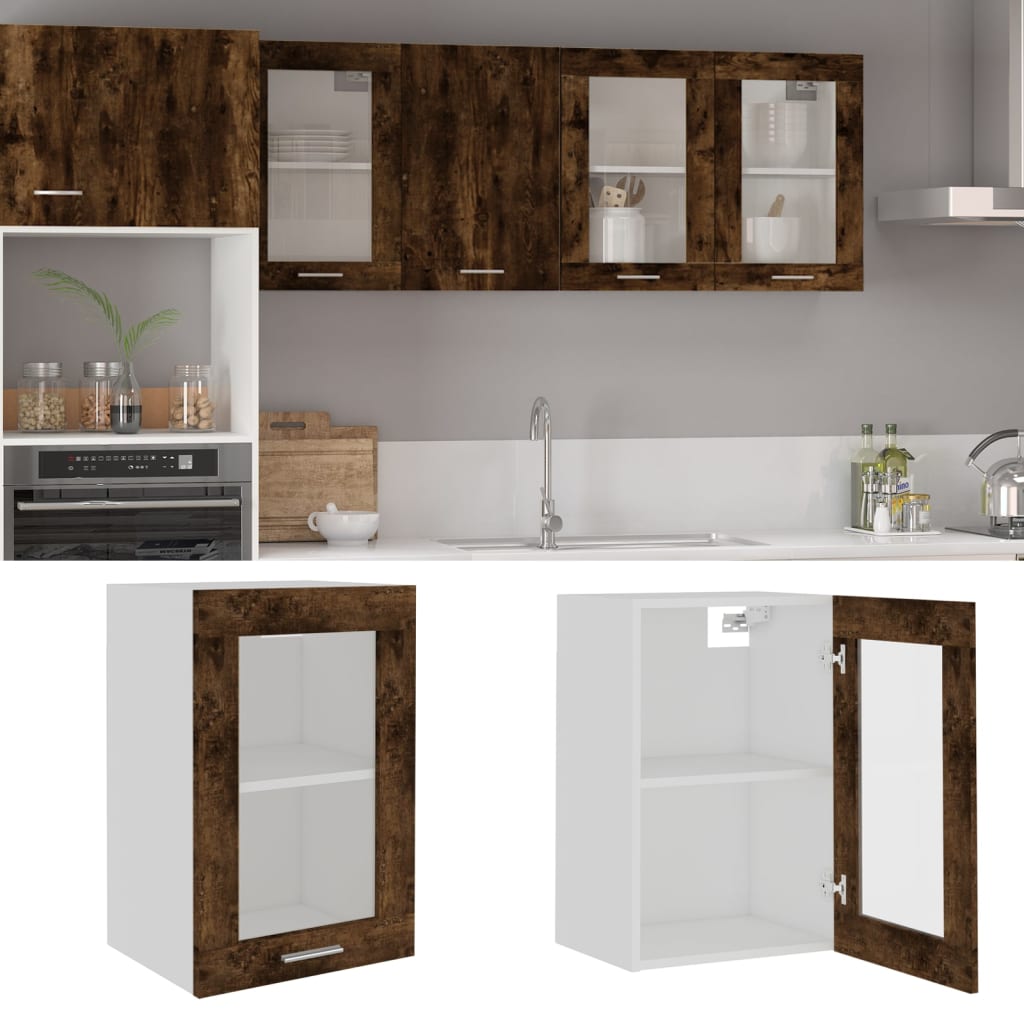 Bovenkast Lyon 40x31x60 cm glas en bewerkt hout gerookt eikenkleurig is nu te koop bij PeponiXL, paradijselijk wonen!
