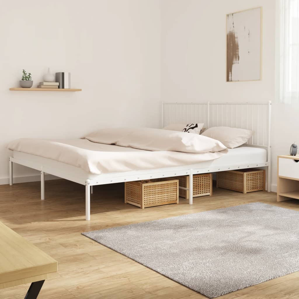 Bedframe met hoofdbord metaal wit 183x213 cm is nu te koop bij PeponiXL, paradijselijk wonen!