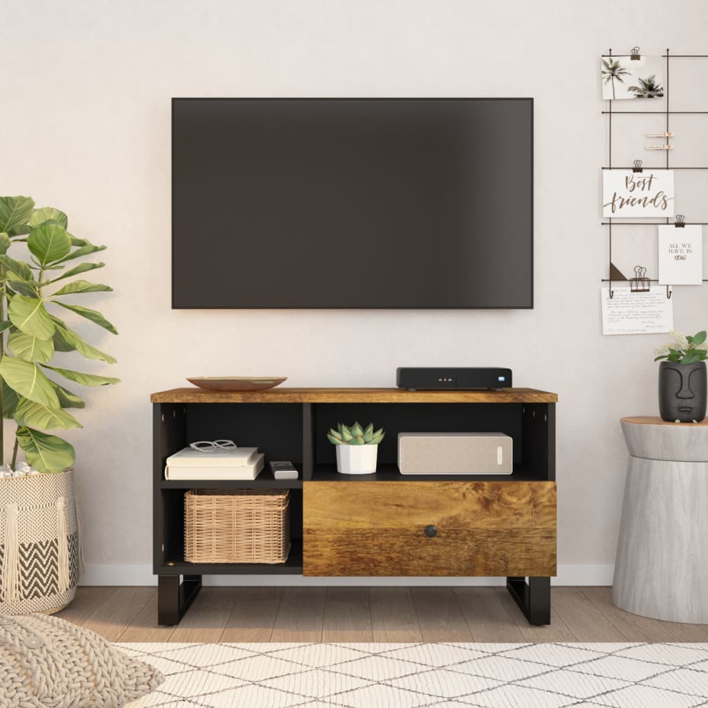 Tv-meubel 80x33x46 cm massief mangohout en bewerkt hout is nu te koop bij PeponiXL, paradijselijk wonen!