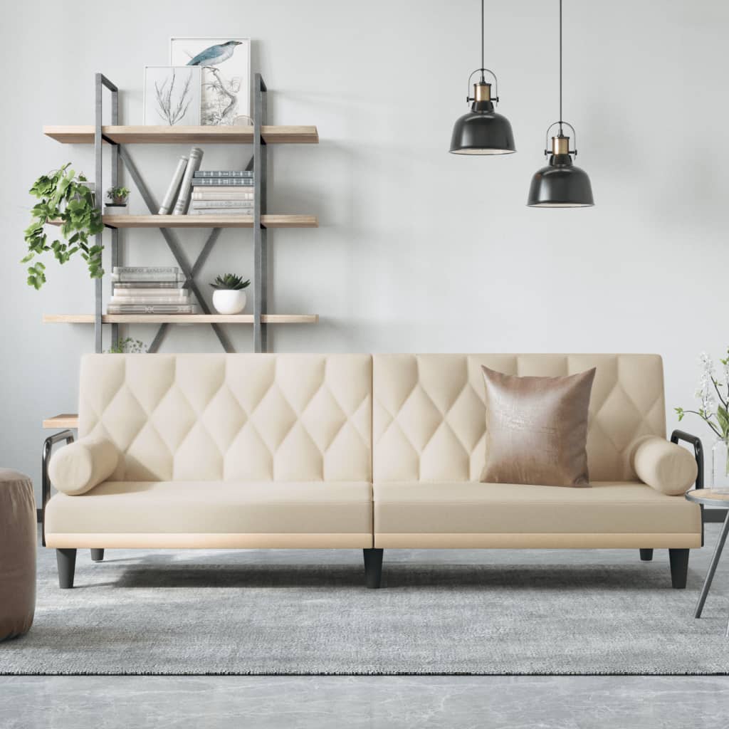 Slaapbank met armleuningen stof crèmekleurig is nu te koop bij PeponiXL, paradijselijk wonen!