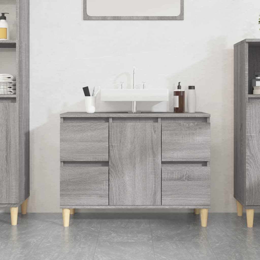 Wastafelkast 80x33x60 cm bewerkt hout grijs sonoma eikenkleurig is nu te koop bij PeponiXL, paradijselijk wonen!