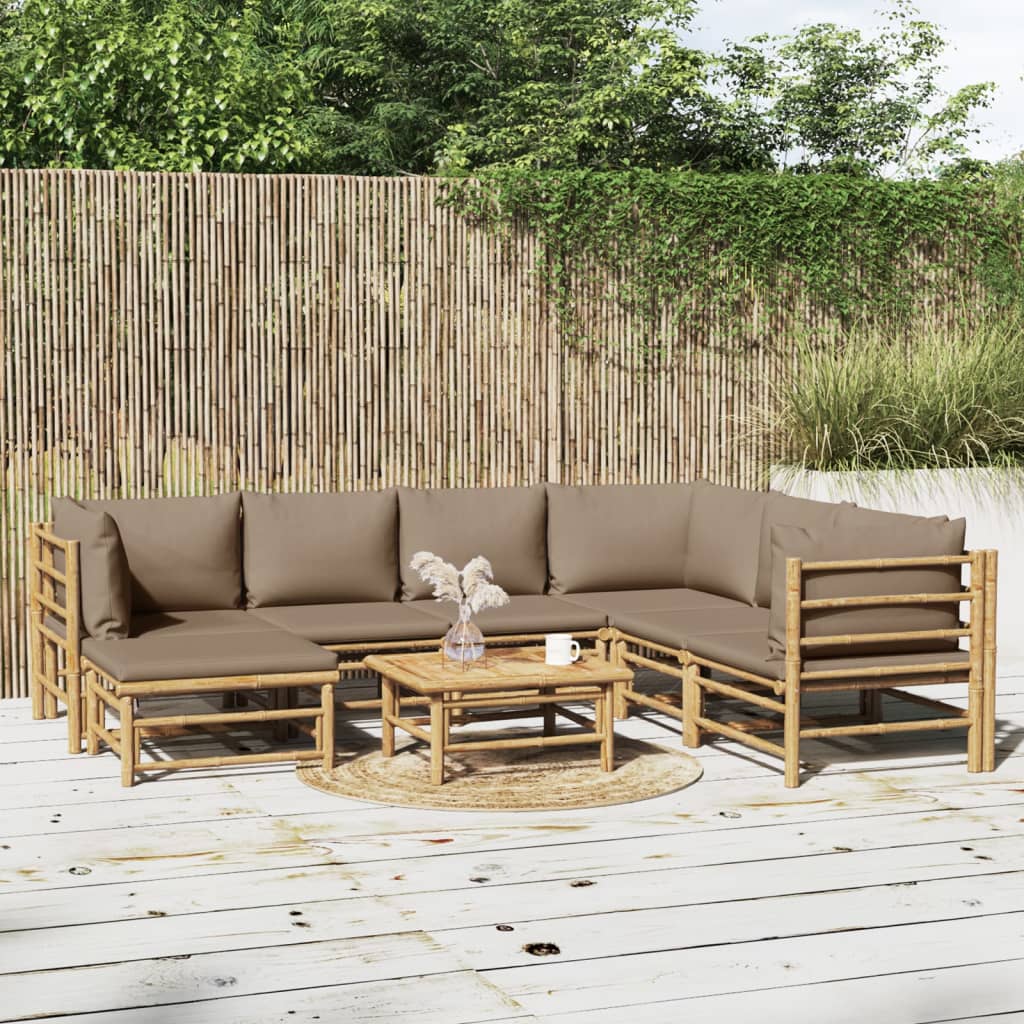 8-delige Loungeset met kussens bamboe taupe is nu te koop bij PeponiXL, paradijselijk wonen!