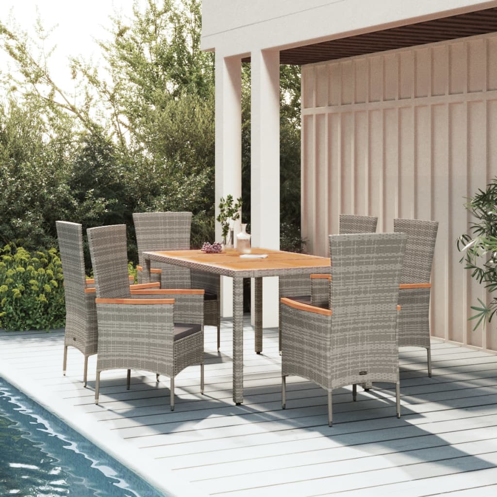 7-delige Tuinset met kussens poly rattan grijs is nu te koop bij PeponiXL, paradijselijk wonen!