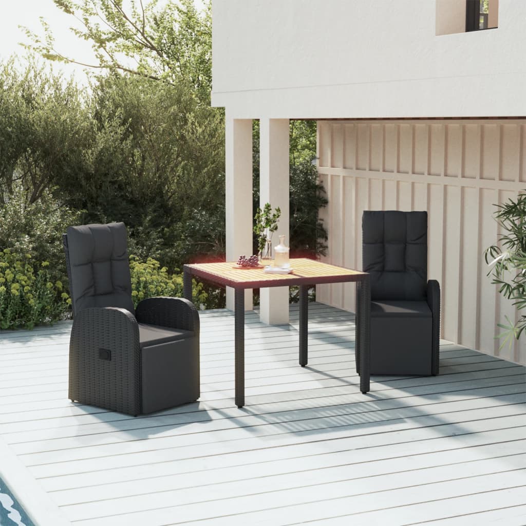 3-delige Tuinset poly rattan en massief acaciahout zwart is nu te koop bij PeponiXL, paradijselijk wonen!