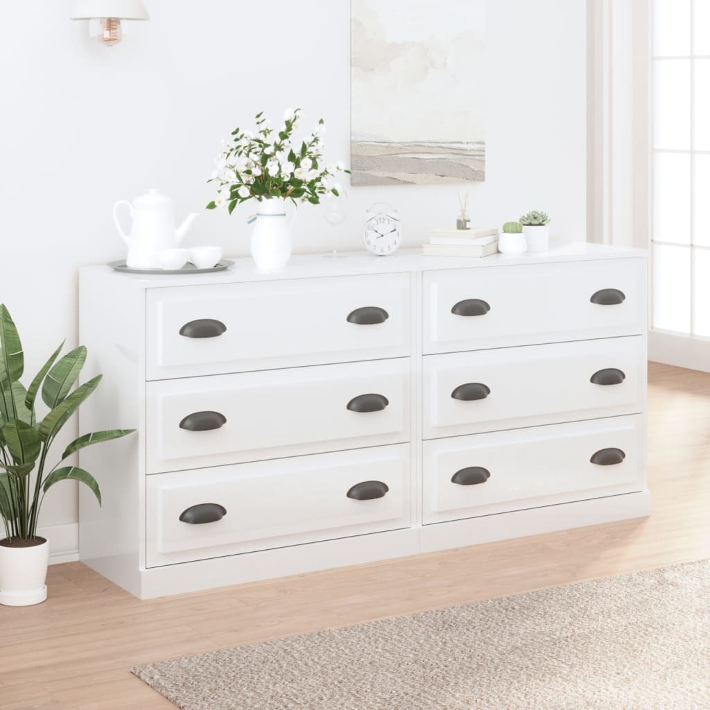Dressoirs 2 st bewerkt hout hoogglans wit is nu te koop bij PeponiXL, paradijselijk wonen!
