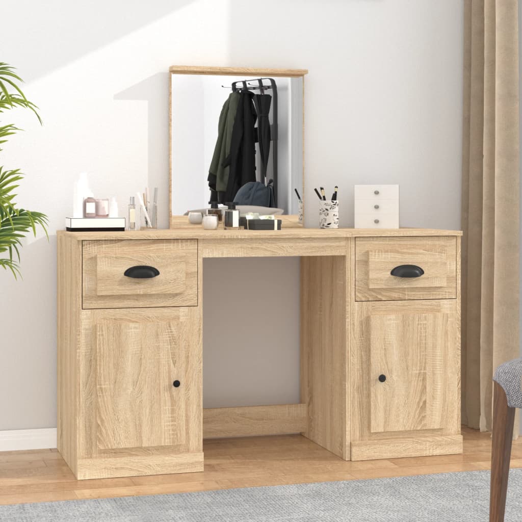 Kaptafel met spiegel 130x50x132,5 cm sonoma eikenkleurig is nu te koop bij PeponiXL, paradijselijk wonen!
